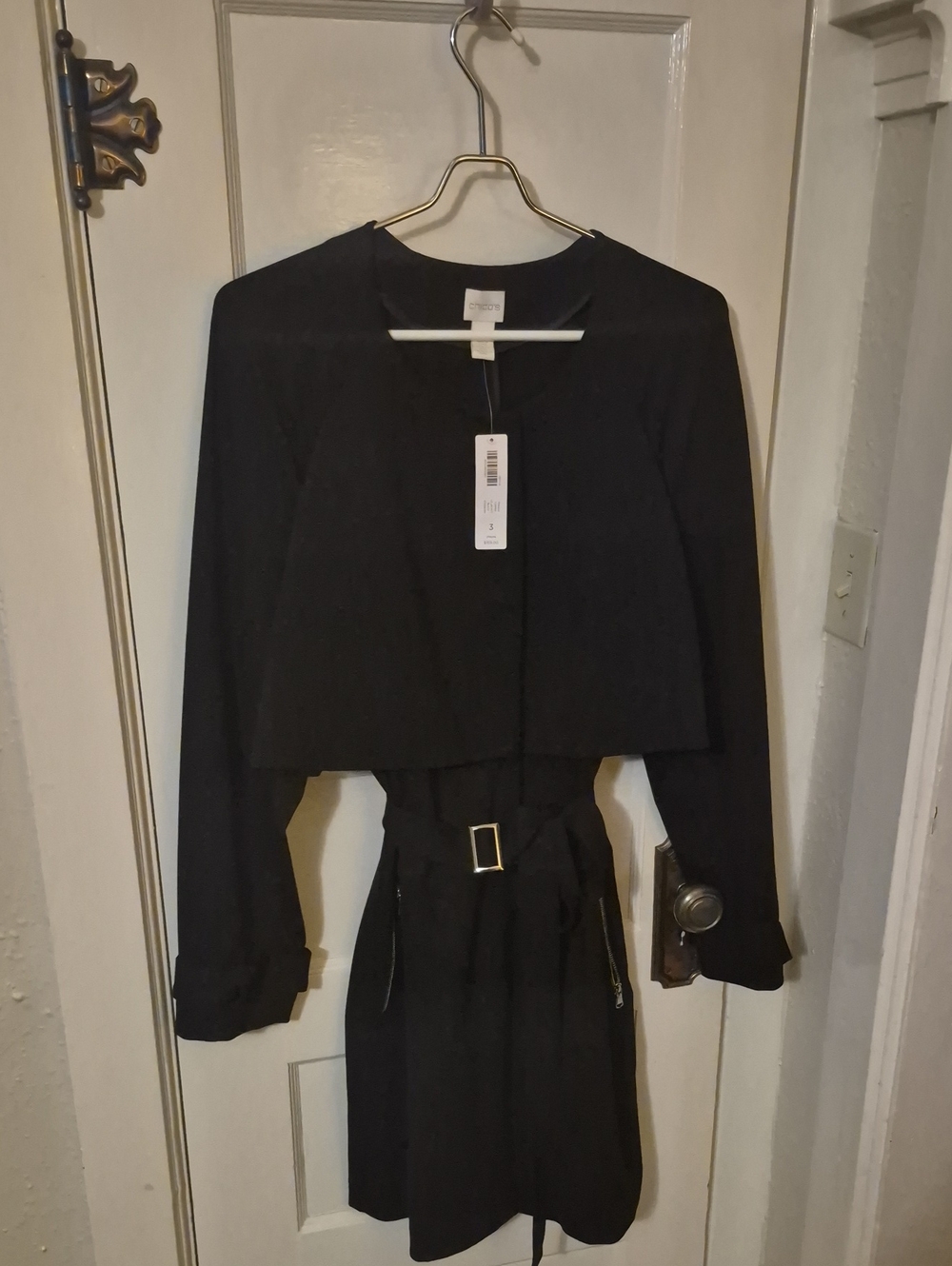 Chico's Black Long-Sleeve Belted Overlay Dress